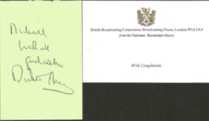 Marmaduke Hussey BBC Chairman 1986-1996 Signed Page With Compliment Slip. Good condition. All