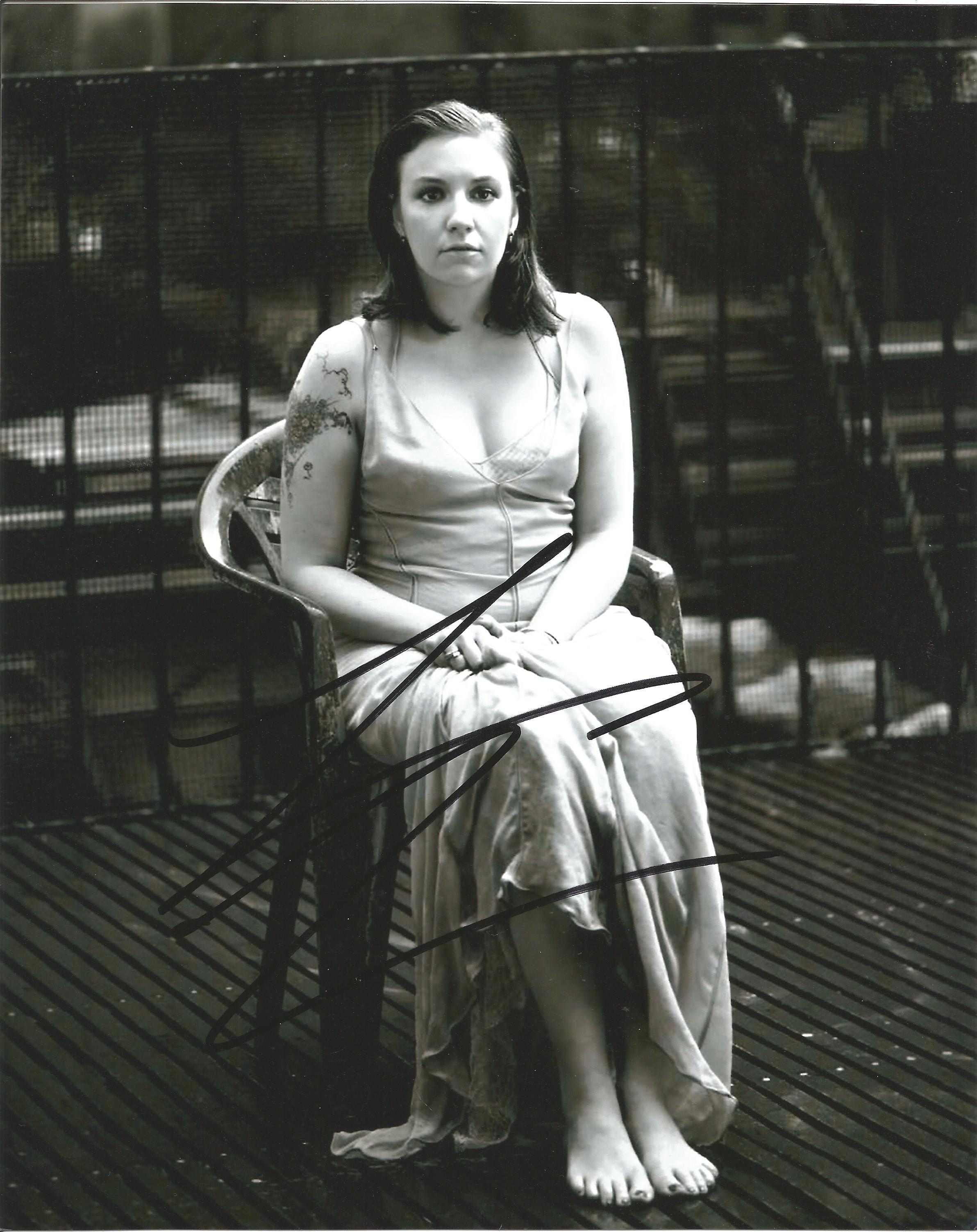 Lena Dunham signed 10x8 black and white photo. Good condition. All autographs come with a