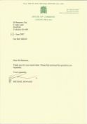 Michael Howard British Politician Signed Letter Typed On House Of Commons Letterhead. Good