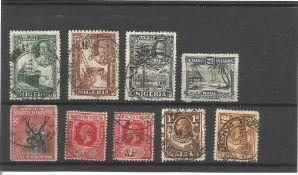 Nigeria, Niue, North Borneo and North Nigeria pre 1936 stamps on stockcard. 9 stamps. Good