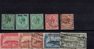 Gibralter Stockcard 9 Stamps pre 1931. Good condition. We combine postage on multiple winning lots