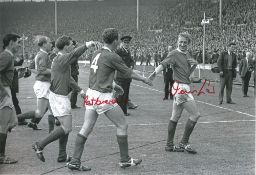 Football Autographed MAN UNITED 12 x 8 photo - B/W, depicting Manchester United's DENIS LAW and