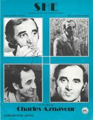 Charles Aznavour (1924-2018) Singer Signed She Vintage Sheet Music . Good condition. All