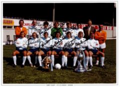 Football Autographed DERBY COUNTY 16 x 12 Edition - Col, depicting Derby County players and coaching