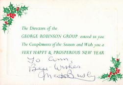 Sir Matt Busby signed 6X4 Christmas Compliments Card. Sir Alexander Matthew Busby CBE KCSG (26 May