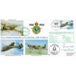 WW2 Group Captain James Tait DSO DFC ADC Signed 75th Anniversary of the RAF Flown FDC with stamps