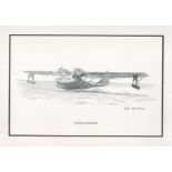 Aviation Artist Ivan Berryman Printed Black and White Original Pencil Drawing Titled 'Catalina