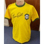 Edson Pele Handsigned (FULL NAME) Retro 1970's Brazil Shirt. Signature states 'Pele' Yellow and