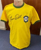 Edson Pele Handsigned (FULL NAME) Retro 1970's Brazil Shirt. Signature states 'Pele' Yellow and