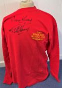 Geoff Hurst and Martin Peters signed 1966 Retro replica England world cup shirt. Good condition. All