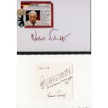 Norbert Schultze signed two 6x4 white cards one inscribed with music scale. Norbert Arnold Wilhelm