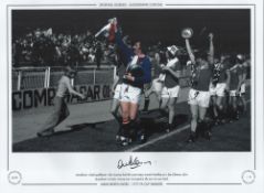 Football. Alex Stepney Signed 16x12 inch Colourised Photo. Autographed Editions, Limited Edition.