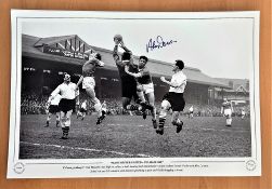 Football, Alex Dawson signed 12x18 black and white photo. Pictured during the 1968 match between