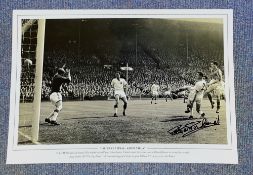 Football, Peter McParland signed 12x18 black and white photograph. Picturing McParland, playing