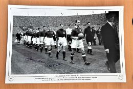 Football, Johnny Morris and Jack Crompton signed 12x18 black and white photo. Picture shows