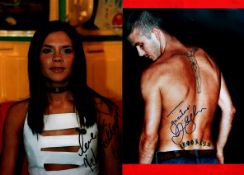 David Beckham and Victoria Beckham signed 2 superb 12x8 colour photos. Good condition. All