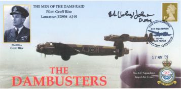 Dambuster Sq Ldr George Johnny Johnson signed The Men of the Dams Raid Geoff Rice Lancaster FDC PM