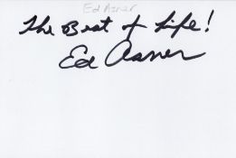Ed Asner signed 6 x 4 white card, signed in black sharpie pen. The late American actor Ed Asner
