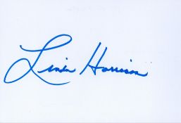 Linda Harrison signed 6 x 4 white card, signed in blue sharpie pen. American actress Linda