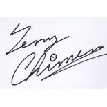Terry Chimes signed 6 x 4 white card, signed in black sharpie pen. Terry Chimes was the original