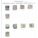 1883 QV GB stamps on loose album page. 10 stamps. SG188 SG196. Cat value over £1600. Good condition.