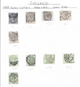 1883 QV GB stamps on loose album page. 10 stamps. SG188 SG196. Cat value over £1600. Good condition.