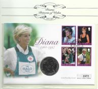 Princess Diana collection. 12 items. 2 coin stamp covers, Isle of Man and Gibraltar. Stamps and
