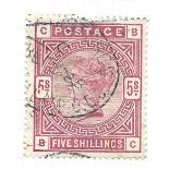 5 = red QV GB stamp cut from album page. SG180. Used. Cat value £250. Good condition. We combine