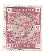 5 = red QV GB stamp cut from album page. SG180. Used. Cat value £250. Good condition. We combine