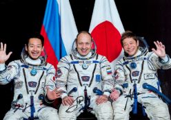 Cosmonauts, Alexander Misurkin, Yusaku Maezawa and Yozo Hirano signed 12x8 colour photograph.