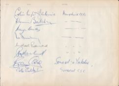 Multi signed vintage Visitors book page includes 5 signature British icons such as Bobby Moore, Vera