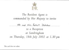 Royal invitation to The Queens Reception at Sandringham dated 18th July 2002. This beautiful 7x5