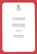 The Queen ER dinner menu from her Christmas visit to Sandringham House. Printed in French, as per