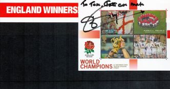 Jonny Wilkinson signed England Winners 2003 World Champions Royal Mail stamp sheet dedicated. Good