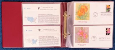 48 American FDC in a First Day Cover Album with Stamps Featuring Flowers and FDCs have the same
