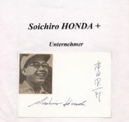 Soichiro Honda 6x4 signed album page attached to sheet. Soichiro Honda ( 17 November 1906 - 5 August