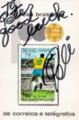 Pele signed 5x3 official limited edition stamp sheet dedicated. Good condition. All autographs