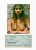 Nastassja Kinski mounted Los Angeles City National Bank Cheque and Colour photo fixed to A4 sheet.