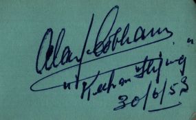 Small autograph book. Contains signatures of Guy Middleton, Alan Cobham, Thomas White, Joan