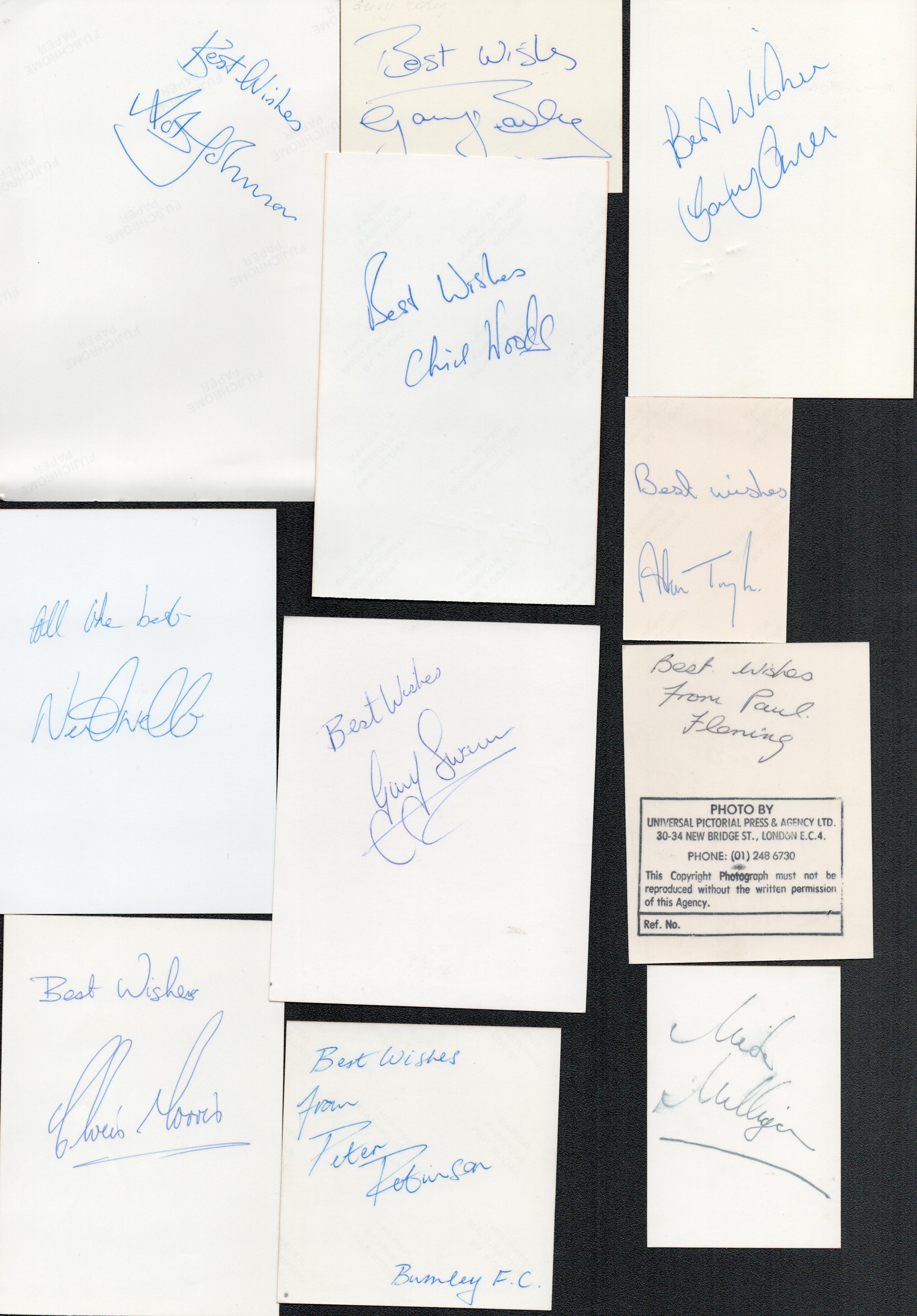Footballers, a collection of 38 signed (to back) players from the mid 1980's. Mostly in colour,