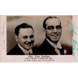 The Two Leslies signed vintage black and white postcard, approx 6x4. Leslie Sarony (1897 1985) and