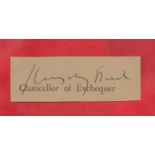 Sir Howard Kingsley Wood Chancellor of the Exchequer 1940-1943 4x2 signed card. Sir Howard