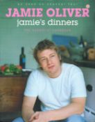 Chef Jamie Oliver Hand signed 'Jamie's Dinners' Cookbook. Signed Twice, Once on spine of book and on