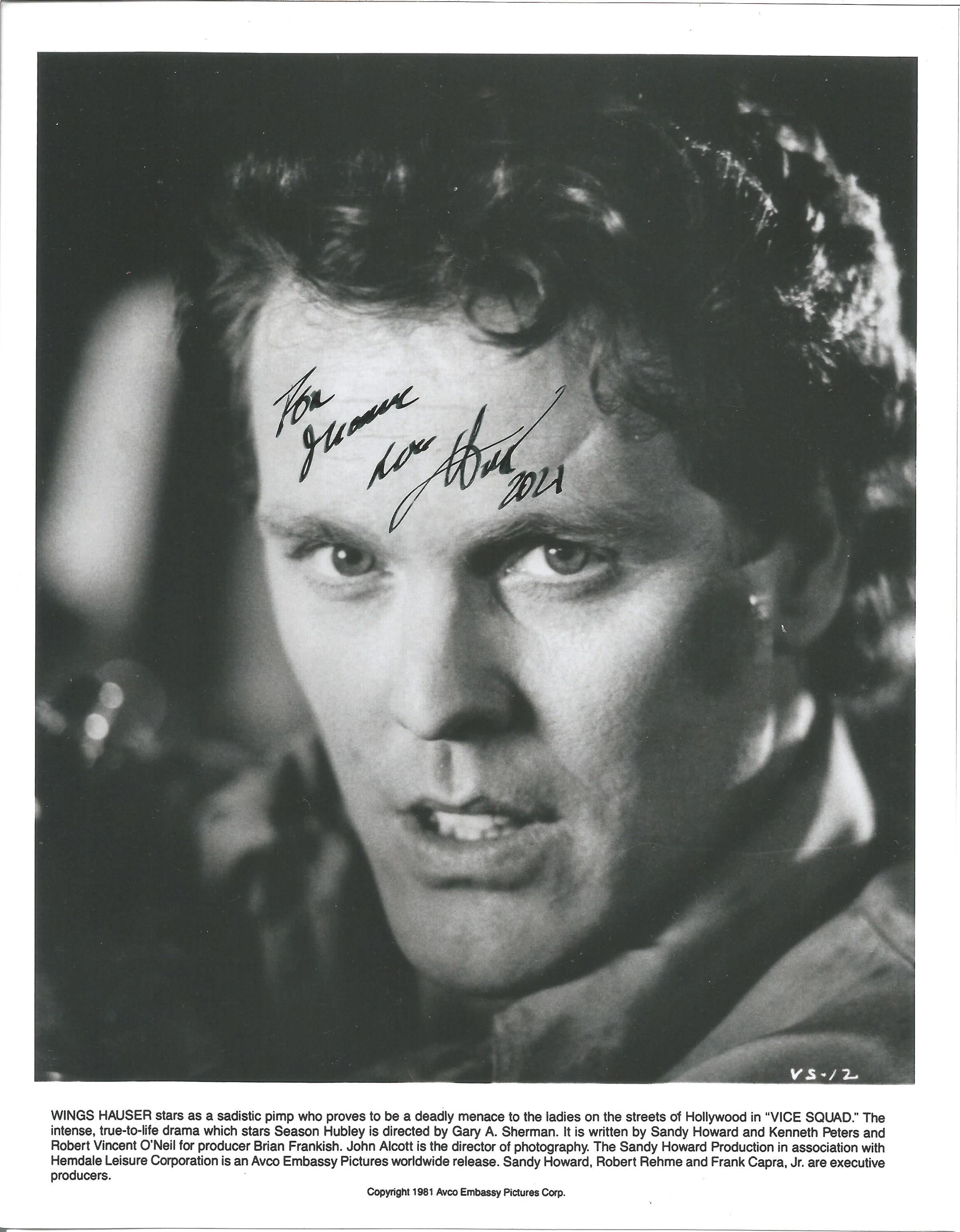 Wings Hauser signed 10x8 black and white photo. American actor and occasional director. He