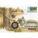 Liberia 1977 Five Cents Coin First Day Cover with Monrovia 30-92 Stamp. Included is a German