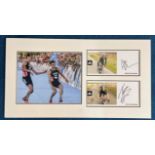 Alistair and Jonny Brownlee signature pieces mounted alongside colour photo. Approx size 20x12. Good