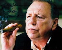 Actor Kenneth Cranham Hand signed 10x8 Colour Photo. Dedicated. Photo shows Cranham Smoking a Cigar.