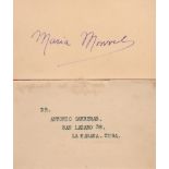 Maria Monvel signed 5x3 card. María Monvel (born Tilda Brito in 1899; died 1936) was a Chilean