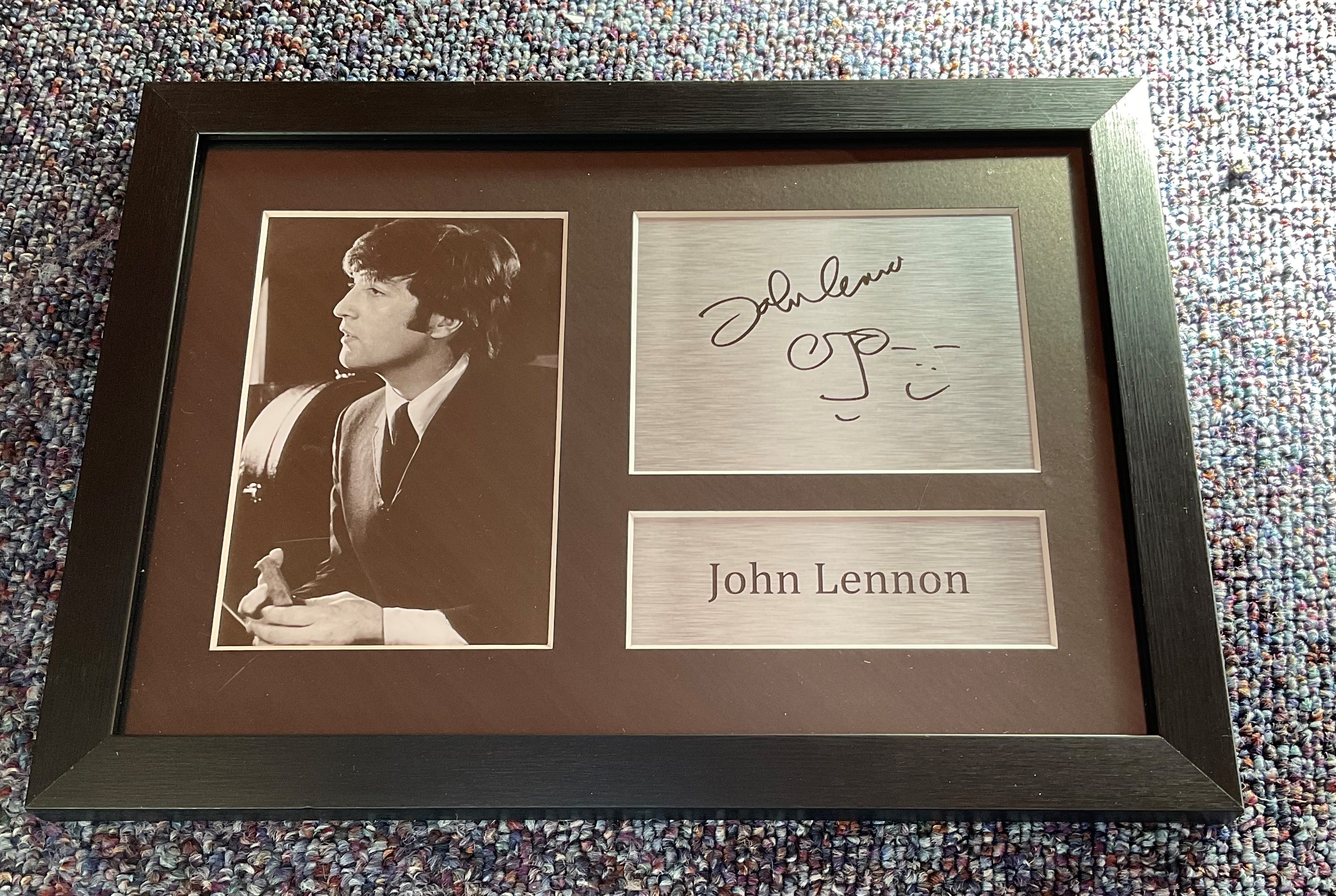 The Beatles, John Lennon framed and matted multi signed printed signature piece. This beautifully