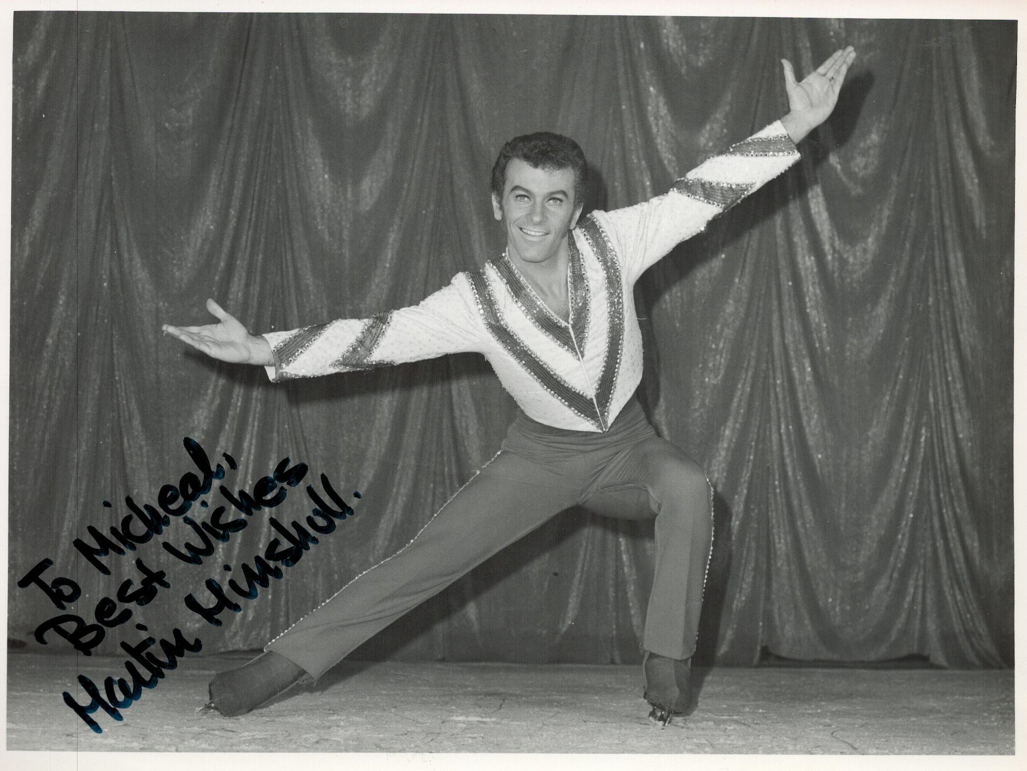 Ice Skater, Martin Minshull signed vintage 7x5 black and white photograph dedicated to Michael,